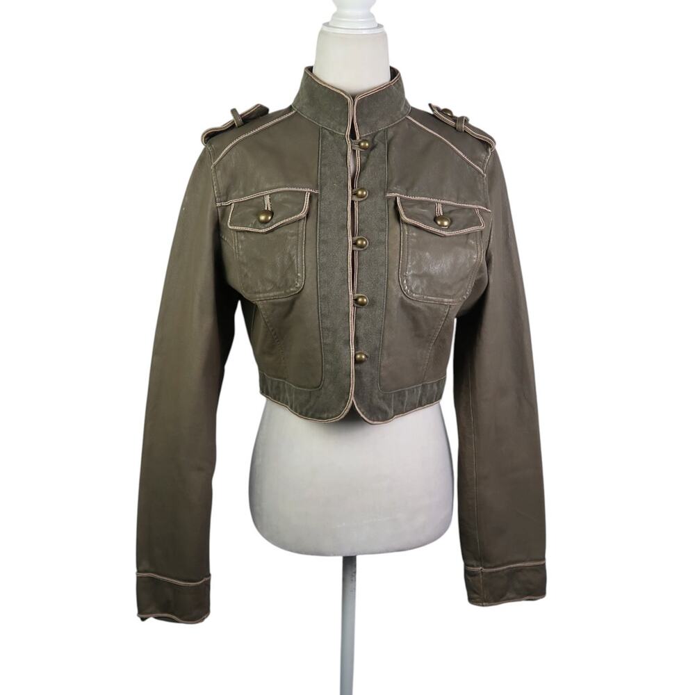 Wilson's Leather Army Green Cropped Military Jacket Band Napolean M
